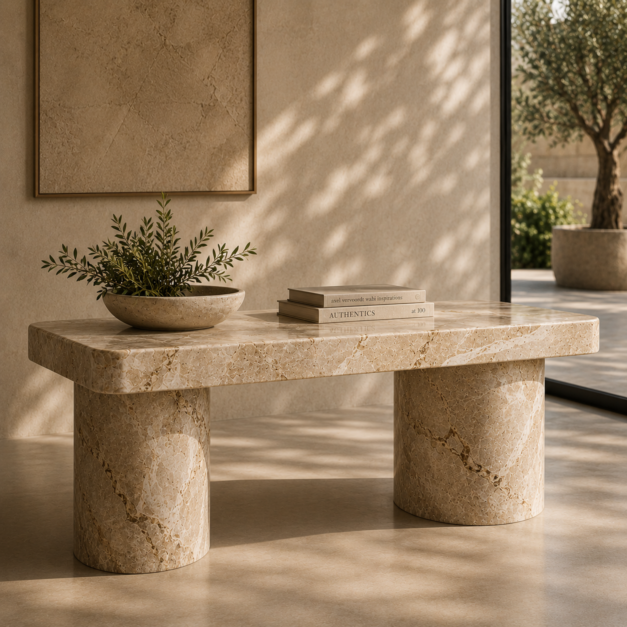 Beige Stone Console Table