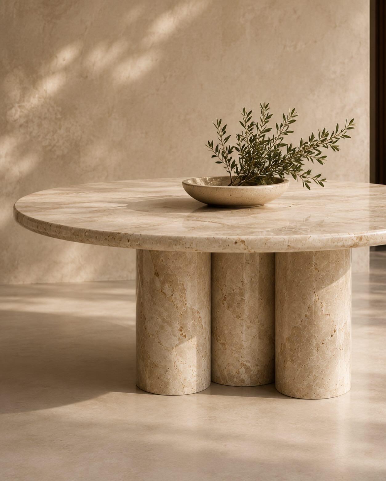 Beige Stone Round Dining Table