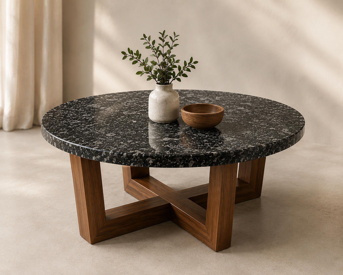 Black Granite Round Coffee Table