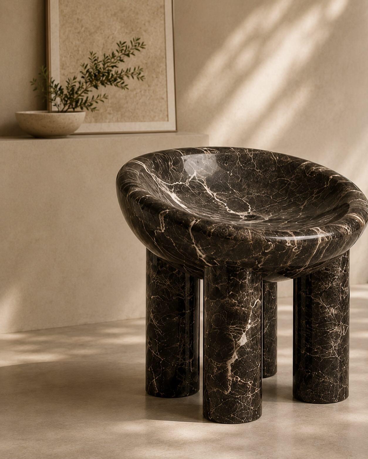Dark Marble Pedestal Stool