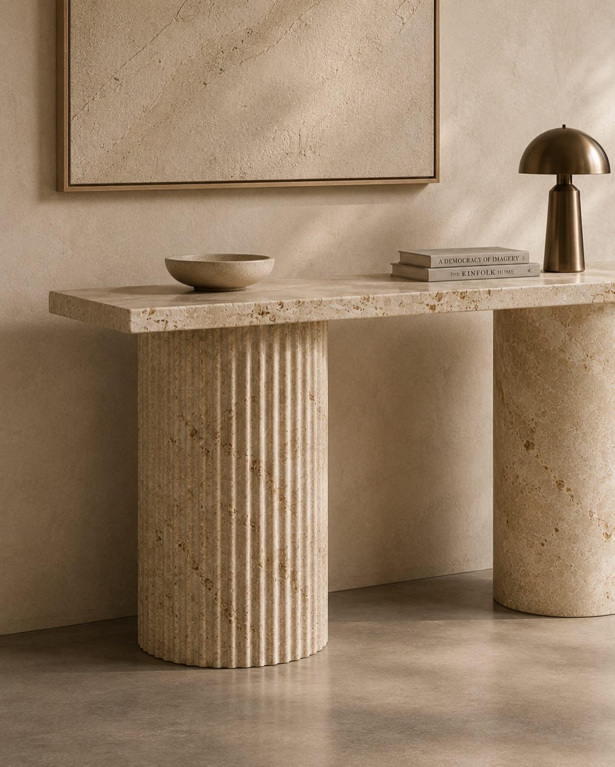 Fluted Beige Console Table